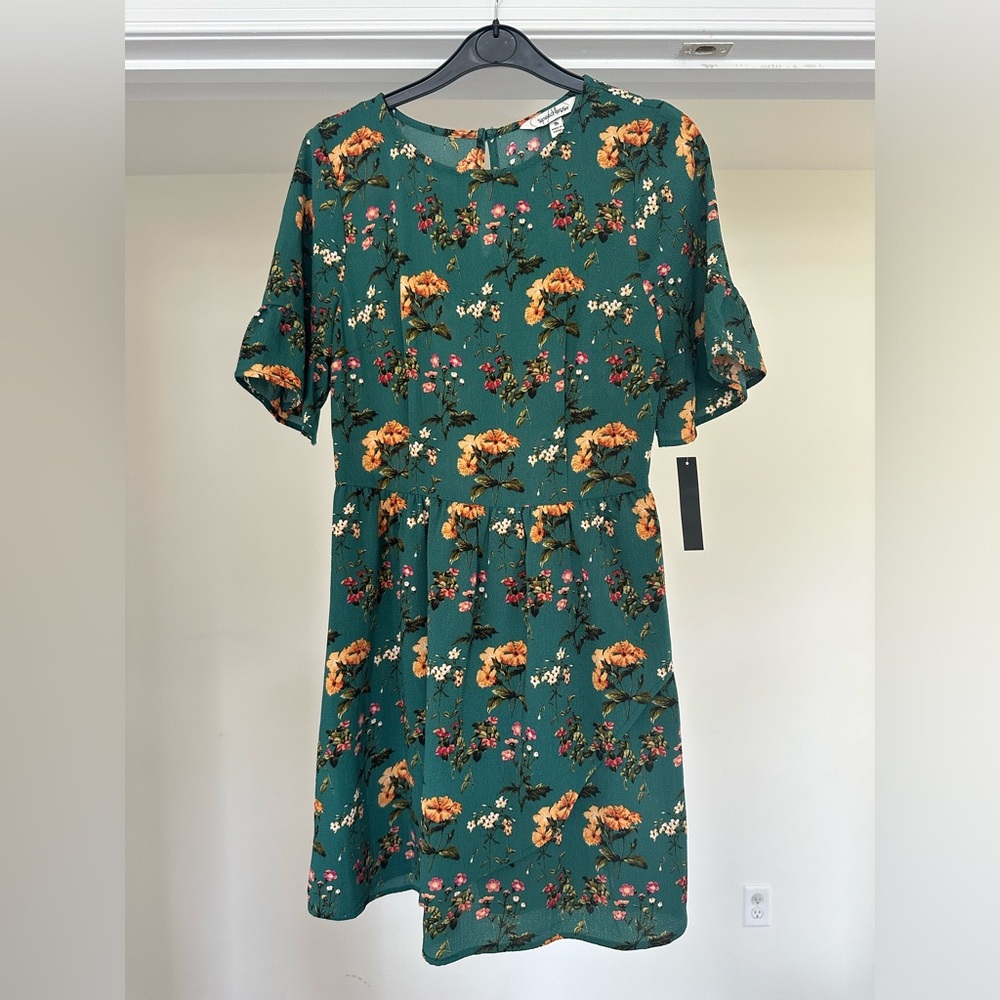 Teal Floral Mini Dress - Size Medium